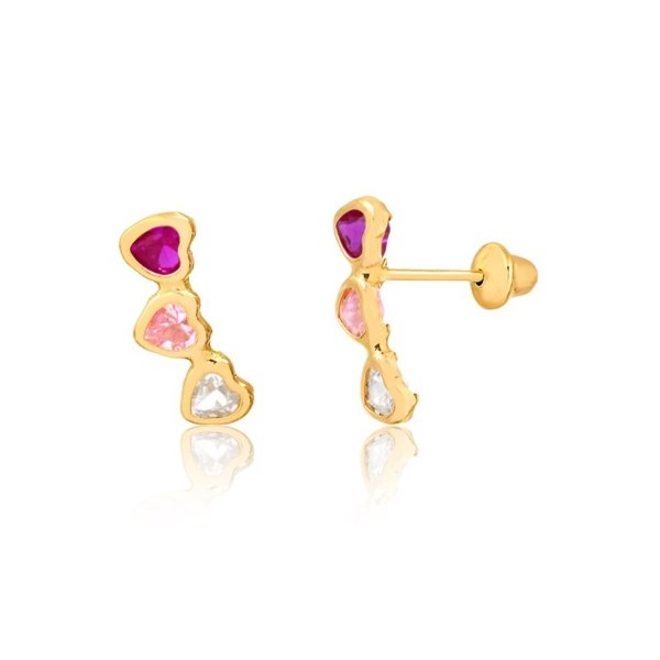 Brinco Trio de Corações com Pedras