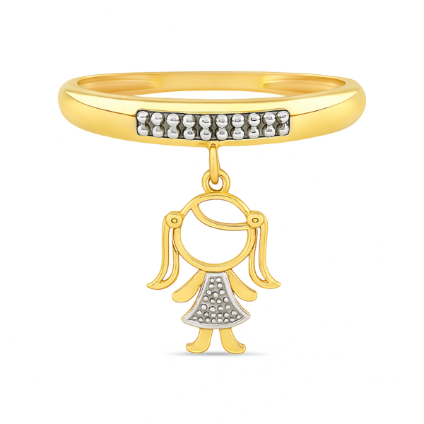 Anel Aparador com Menina e Ouro Branco