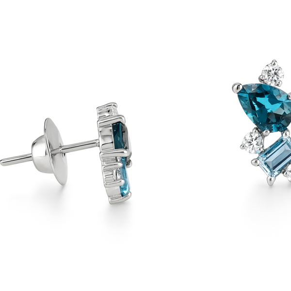 Brinco Topázio Sky e London em Ouro Branco