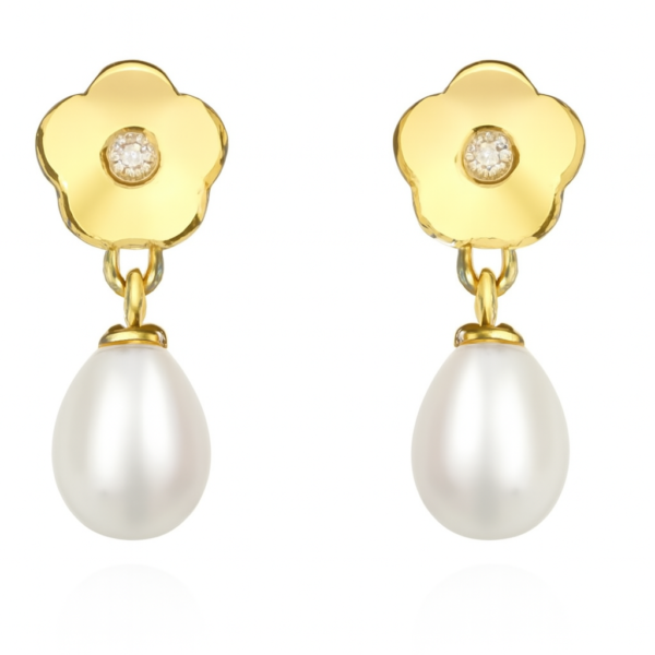 Brinco Flor Pérola e Brilhante