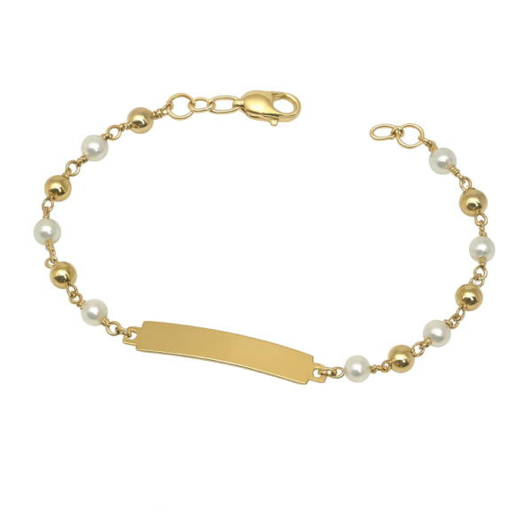Pulseira Placa com Bolas e Pérolas
