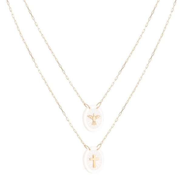 Escapulário Cruz e Espírito Santo com Madrepérolas