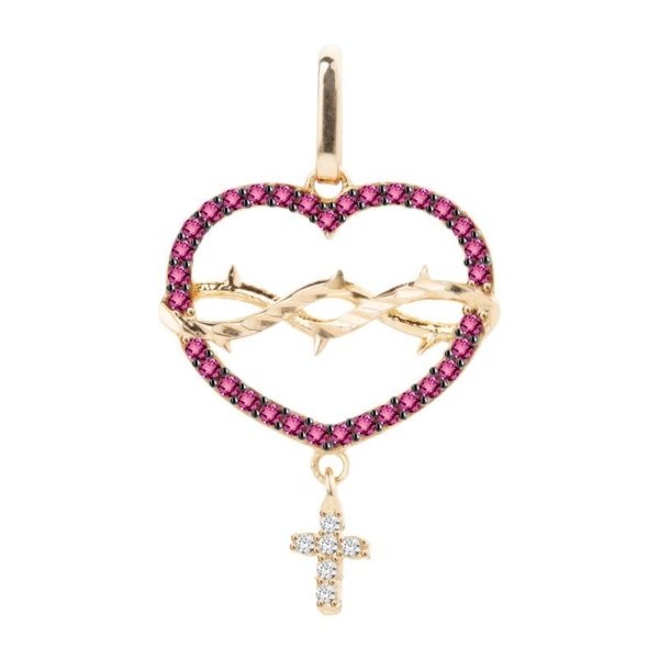 Pingente Sagrado Coração e Cruz com Pedras
