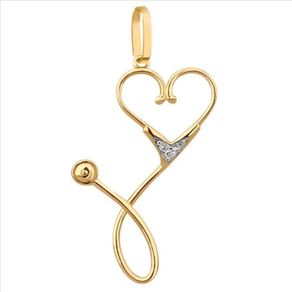 Pingente Estetoscópio Coração com Pedras