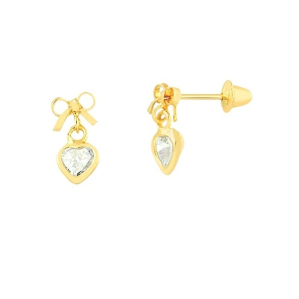 Brinco Laço Coração com Pedra