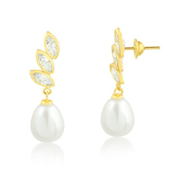 Brinco Pedras Navetes e Pérola