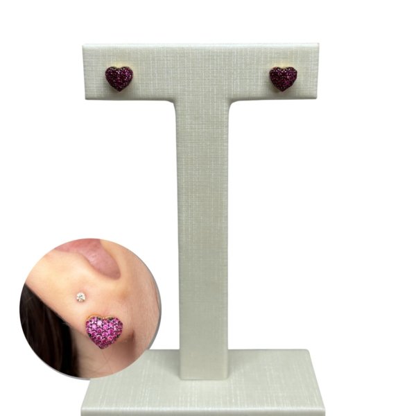 Brinco Chuveiro Coração com Rubis