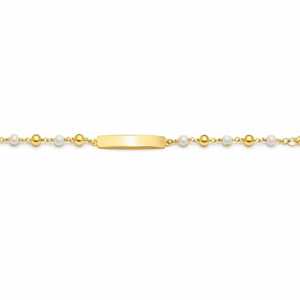 Pulseira Placa com Bolas e Pérolas