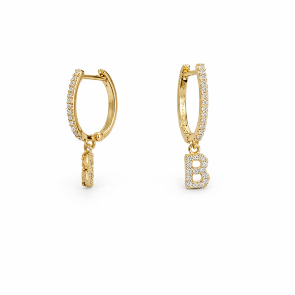 Argola Oval com Letra B e Pedras